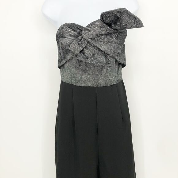 SAM EDELMAN Women Cady Jumpsuit 8 Black Silver Metallic Bow Strapless NWOT - Picture 6 of 15